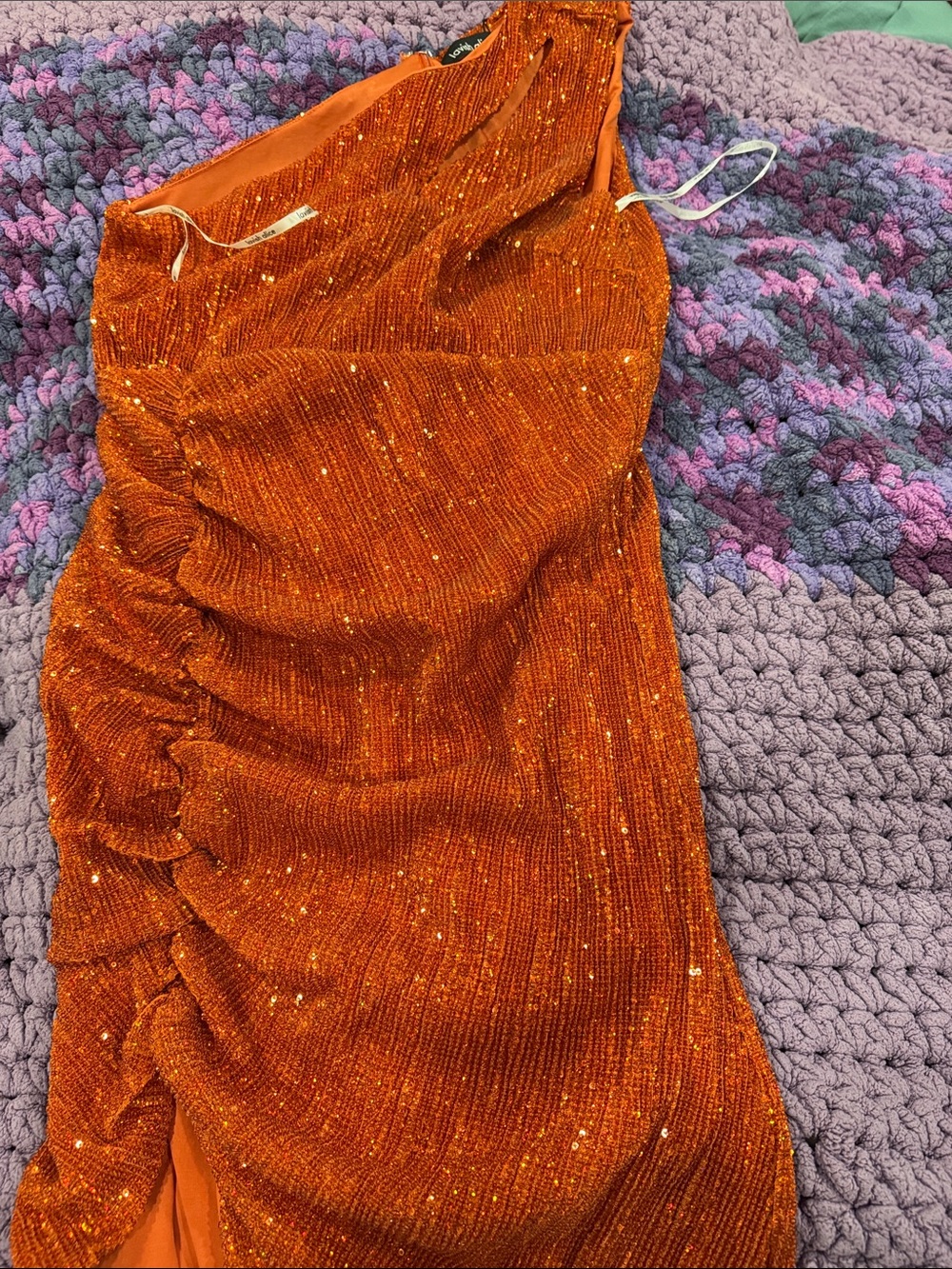 Lavish Alice Orange One-Shoulder Sequin Ruched Dress